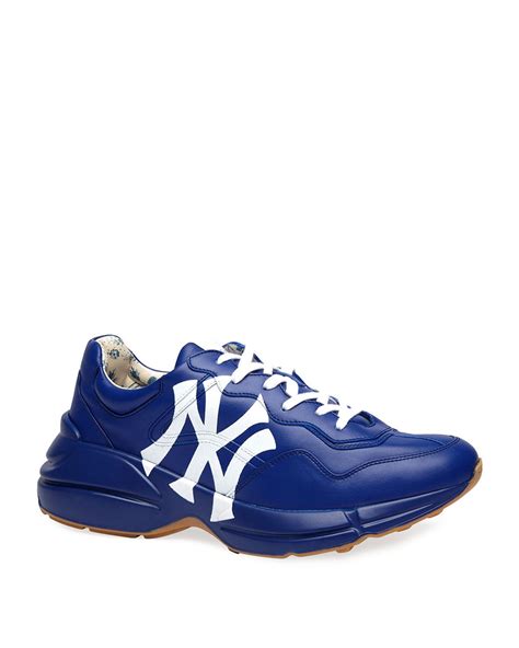 gucci rhyton ny yankees blue|gucci rhyton leather sneakers.